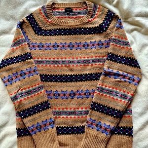 J. Crew light brown fair isle crewneck sweater, size S